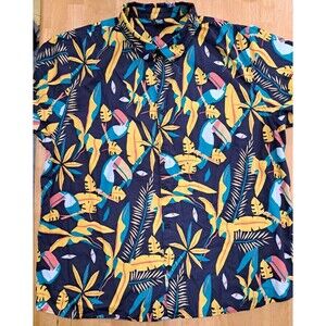 Neff Hawaiian Short Sleeve Button Up Shirt Men Size 2XL Tropical Toucan Print